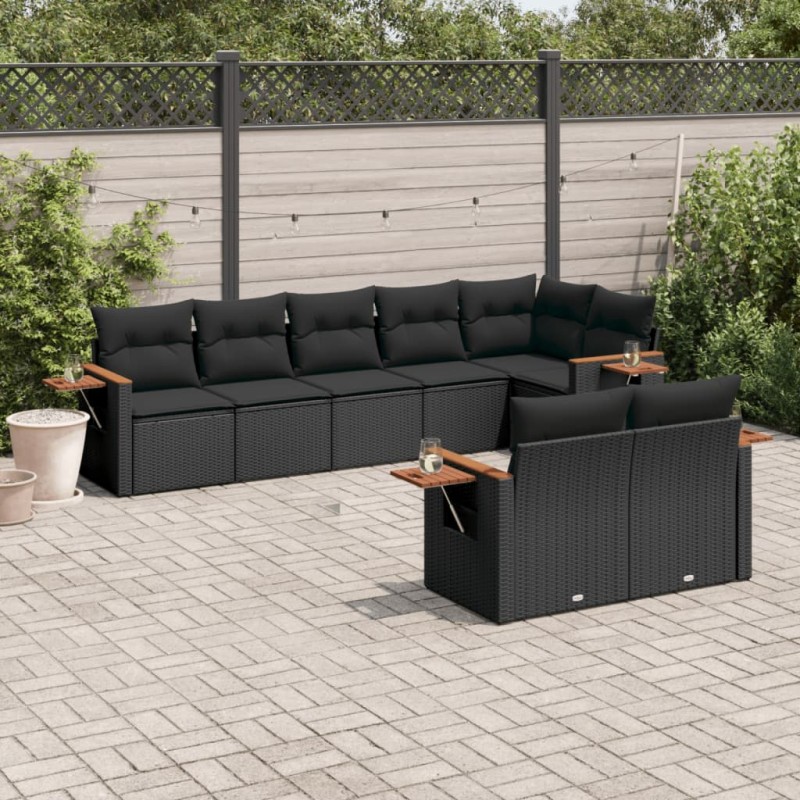 vidaXL Set de sofás de jardín 8 piezas y cojines ratán sintético negro vidaXL Set de sofás de jardín 8 piezas y cojines ratán sintético negro