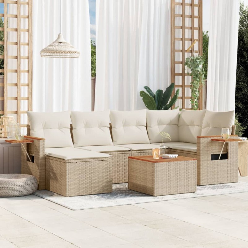 vidaXL Set sofás de jardín 7 piezas y cojines ratán sintético beige vidaXL Set sofás de jardín 7 piezas y cojines ratán sintético beige