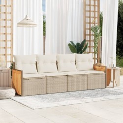 vidaXL Juego de sofás jardín con cojines 4 pzas ratán sintético beige