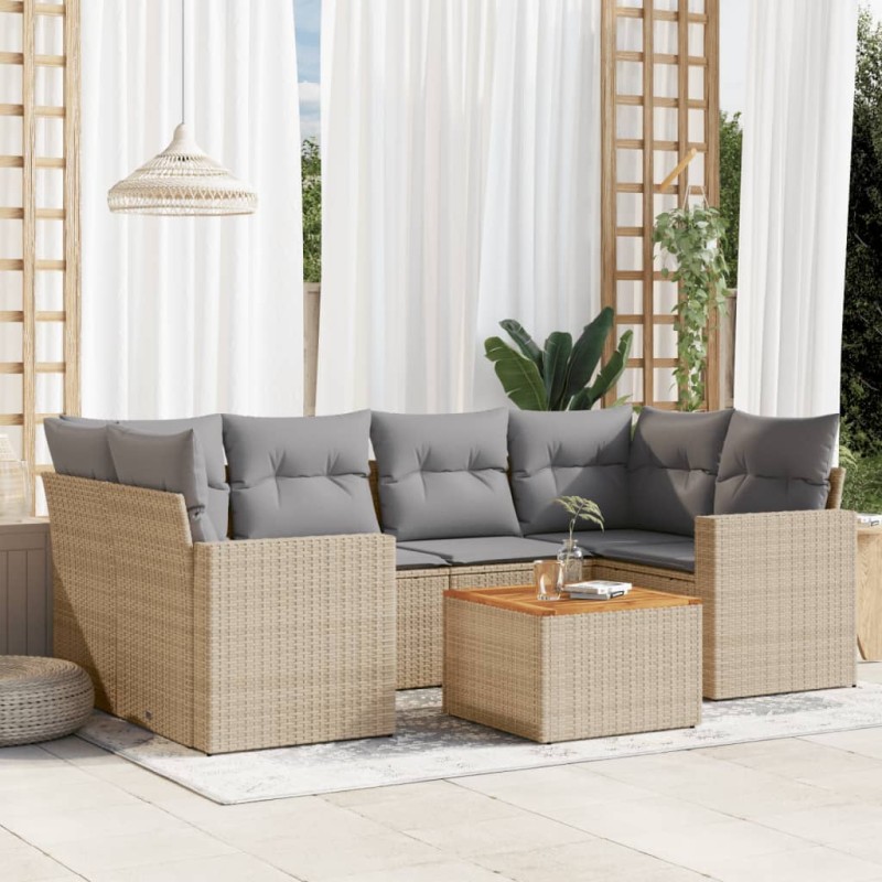 vidaXL Set sofás de jardín 7 piezas y cojines ratán sintético beige vidaXL Set sofás de jardín 7 piezas y cojines ratán sintético beige