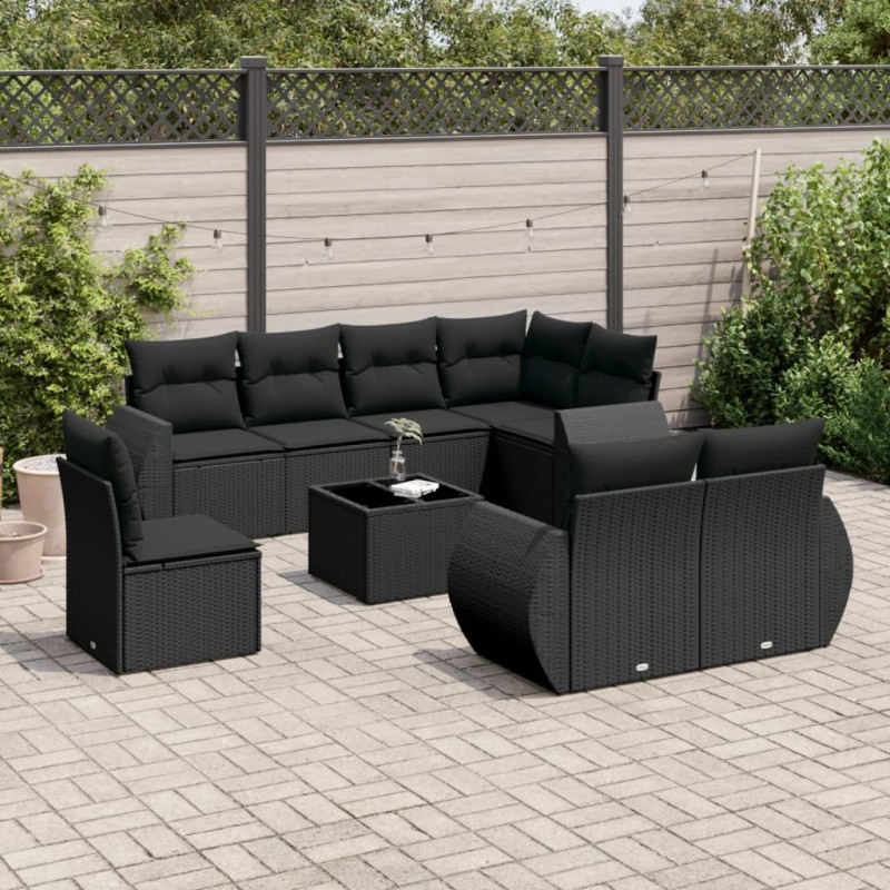 vidaXL Set de sofás de jardín 8 piezas y cojines ratán sintético negro vidaXL Set de sofás de jardín 8 piezas y cojines ratán sintético negro