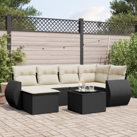 vidaXL Set de comedor de jardín 7 pzas y cojines ratán sintético negro