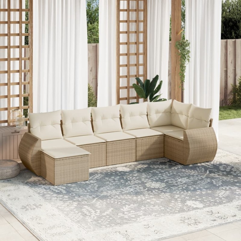 vidaXL Set sofás de jardín 7 piezas y cojines ratán sintético beige vidaXL Set sofás de jardín 7 piezas y cojines ratán sintético beige