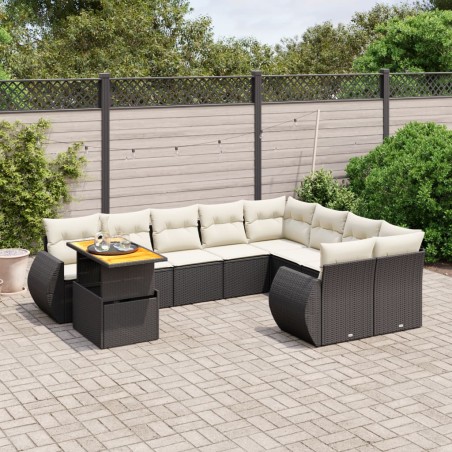 vidaXL Set de sofás de jardín 10 pzas cojines ratán sintético negro