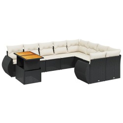 vidaXL Set de sofás de jardín 10 pzas cojines ratán sintético negro