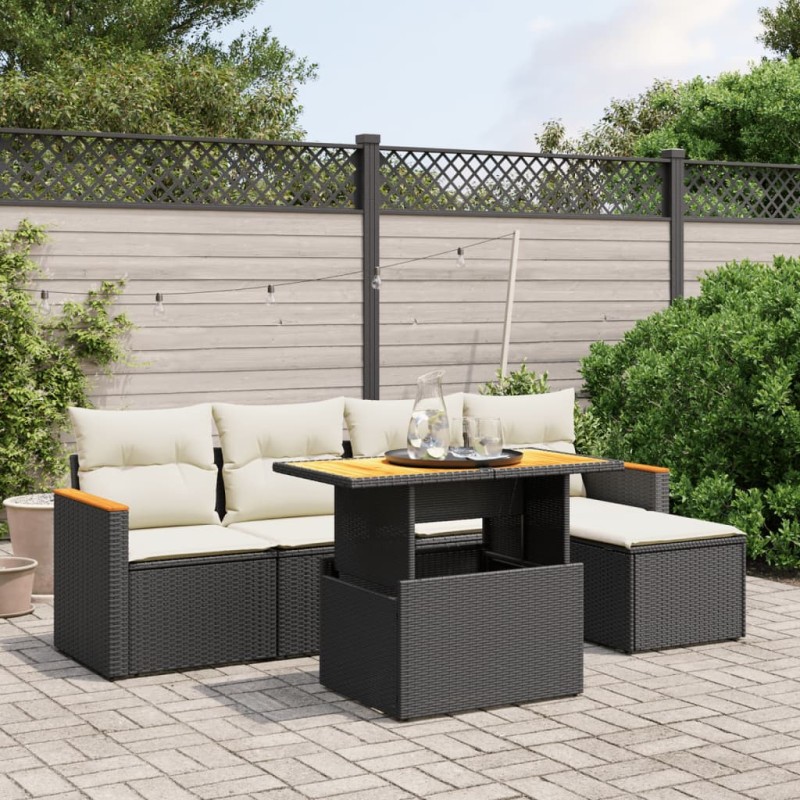 vidaXL Set de sofás de jardín 6 piezas y cojines ratán sintético negro vidaXL Set de sofás de jardín 6 piezas y cojines ratán sintético negro