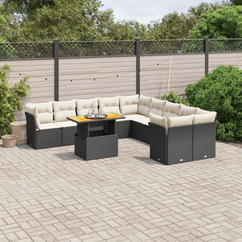 vidaXL Set de sofás de jardín 11 pzas y cojines ratán sintético negro vidaXL Set de sofás de jardín 11 pzas y cojines ratán sintético negro