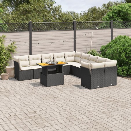 vidaXL Set de sofás de jardín 11 pzas y cojines ratán sintético negro