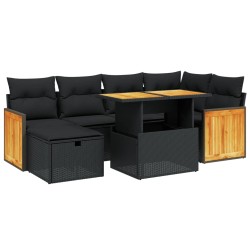 vidaXL Set de comedor de jardín 7 pzas y cojines ratán sintético negro
