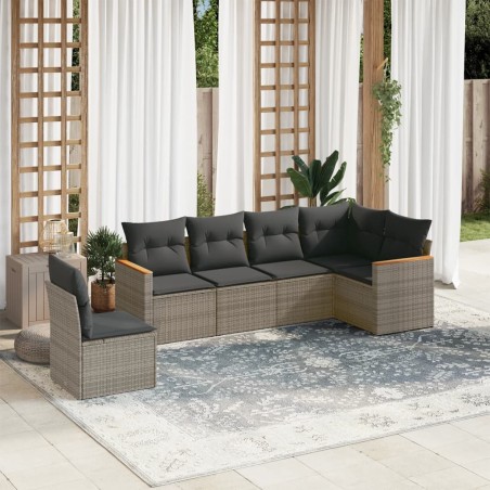 vidaXL Set de muebles de jardín 6 pzas y cojines ratán sintético gris