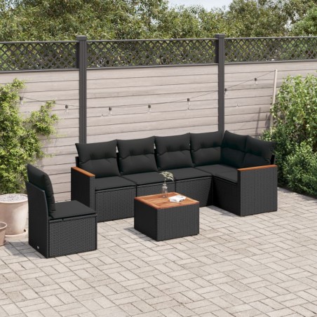 vidaXL Set de comedor de jardín 7 pzas y cojines ratán sintético negro