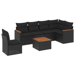 vidaXL Set de comedor de jardín 7 pzas y cojines ratán sintético negro