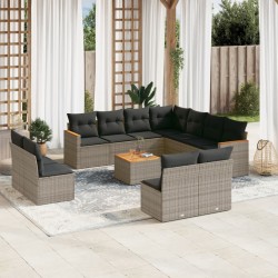 vidaXL Set de sofás de jardín 12 pzas con cojines ratán sintético gris