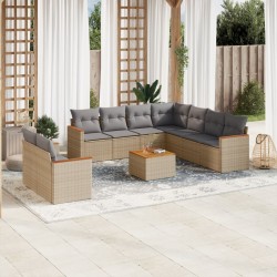 vidaXL Juego de sofás jardín con cojines beige 10 pzas ratán sintético