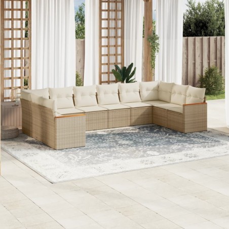 vidaXL Juego de sofás jardín con cojines beige 10 pzas ratán sintético
