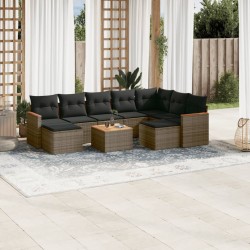 vidaXL Set de sofás de jardín 10 pzas con cojines ratán sintético gris