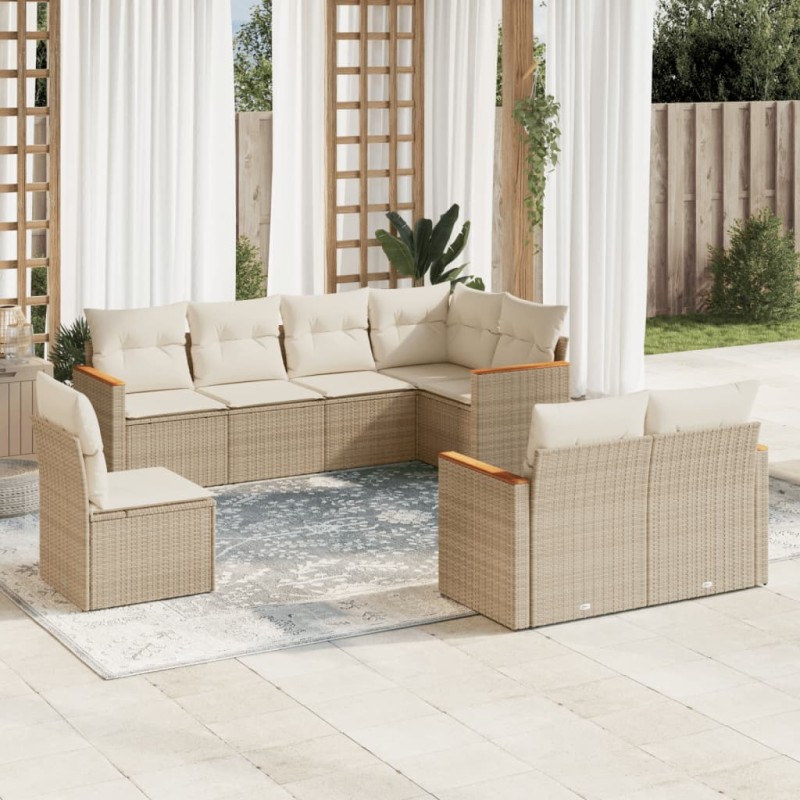 vidaXL Juego de sofás de jardín con cojines beige 8 pzas ratán PE vidaXL Juego de sofás de jardín con cojines beige 8 pzas ratán PE