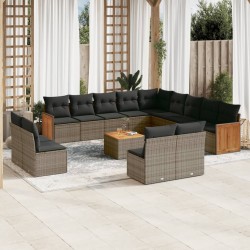 vidaXL Set de sofás de jardín 14 pzas con cojines ratán sintético gris