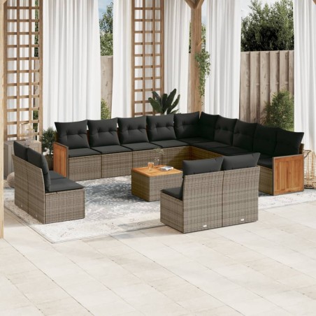 vidaXL Set de sofás de jardín 14 pzas con cojines ratán sintético gris