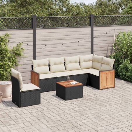 vidaXL Set de comedor de jardín 7 pzas y cojines ratán sintético negro