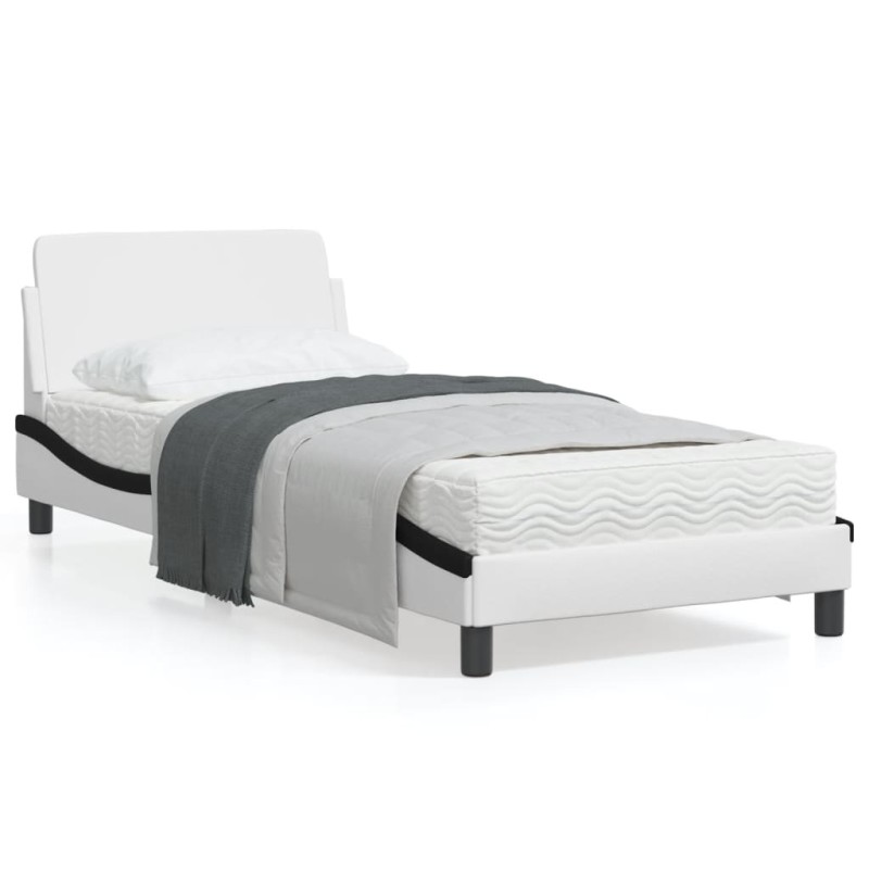 vidaXL Estructura de cama con cabecero cuero sintético blanco y negro vidaXL Estructura de cama con cabecero cuero sintético blanco y negro
