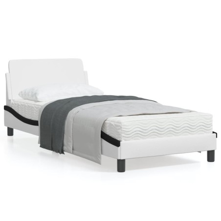 vidaXL Estructura de cama con cabecero cuero sintético blanco y negro