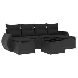 vidaXL Set de comedor de jardín 7 pzas y cojines ratán sintético negro