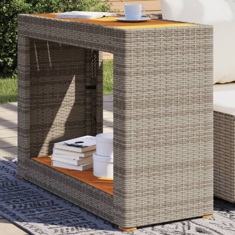 vidaXL Mesa auxiliar jardín tapa madera ratán PE gris 100x40x75 cm vidaXL Mesa auxiliar jardín tapa madera ratán PE gris 100x40x75 cm