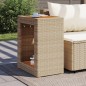 vidaXL Mesa auxiliar jardín tapa madera ratán PE beige 60x40x75 cm vidaXL Mesa auxiliar jardín tapa madera ratán PE beige 60x40x75 cm