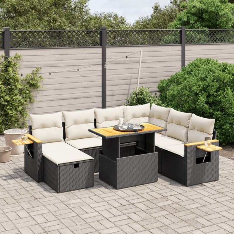vidaXL Set de sofás de jardín 8 piezas y cojines ratán sintético negro vidaXL Set de sofás de jardín 8 piezas y cojines ratán sintético negro