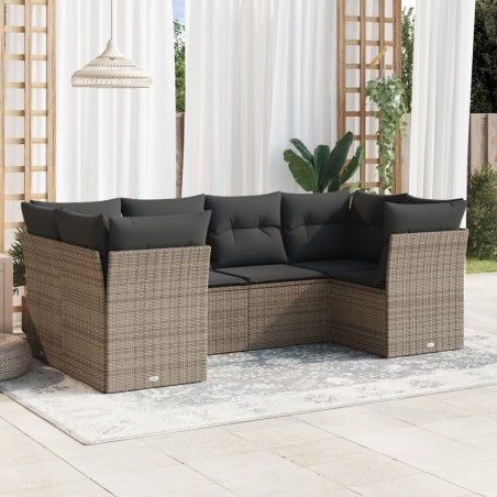 vidaXL Set de muebles de jardín 6 pzas y cojines ratán sintético gris
