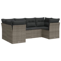 vidaXL Set de muebles de jardín 6 pzas y cojines ratán sintético gris
