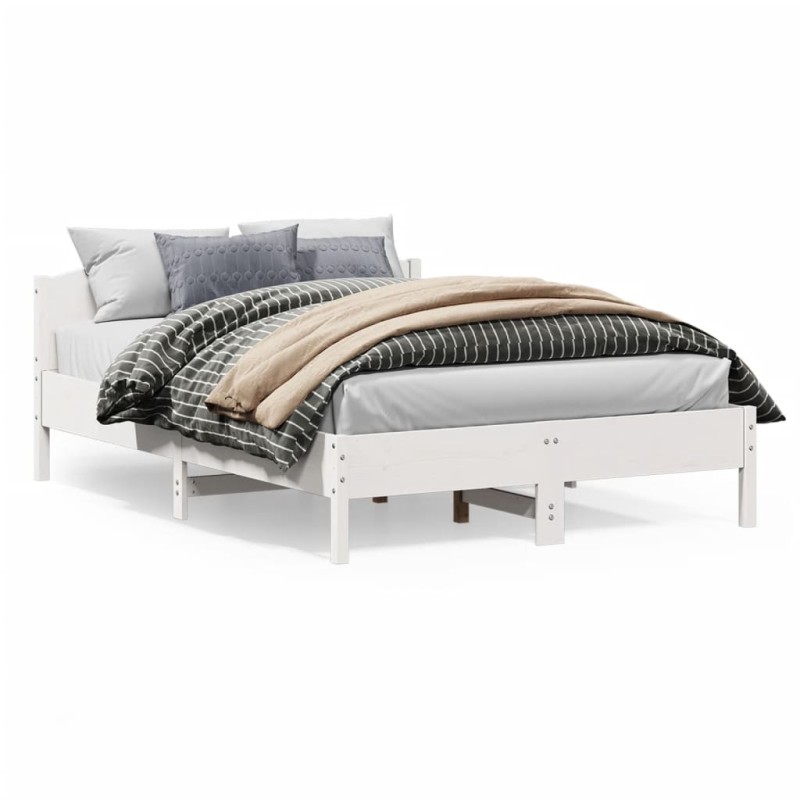 vidaXL Estructura de cama con cabecero madera pino blanco 160x200 cm vidaXL Estructura de cama con cabecero madera pino blanco 160x200 cm