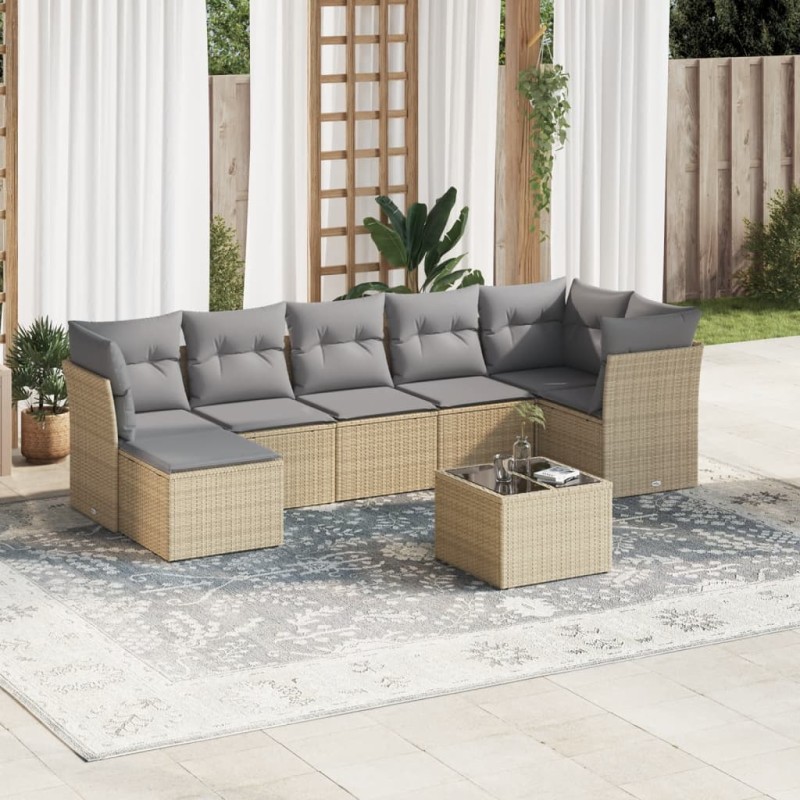 vidaXL Juego de sofás de jardín con cojines beige 8 pzas ratán PE vidaXL Juego de sofás de jardín con cojines beige 8 pzas ratán PE