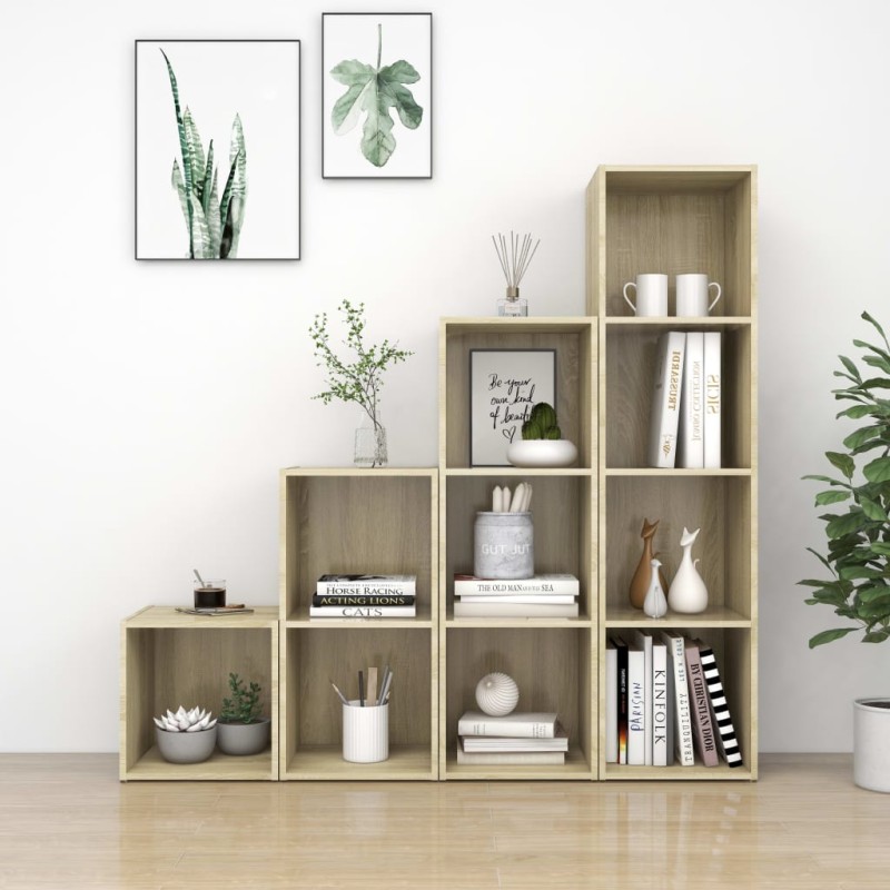 vidaXL Muebles de salón 4 piezas madera de ingeniería roble Sonoma