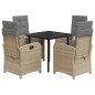 vidaXL Set comedor de jardín 5 pzas con cojines ratán sintético beige