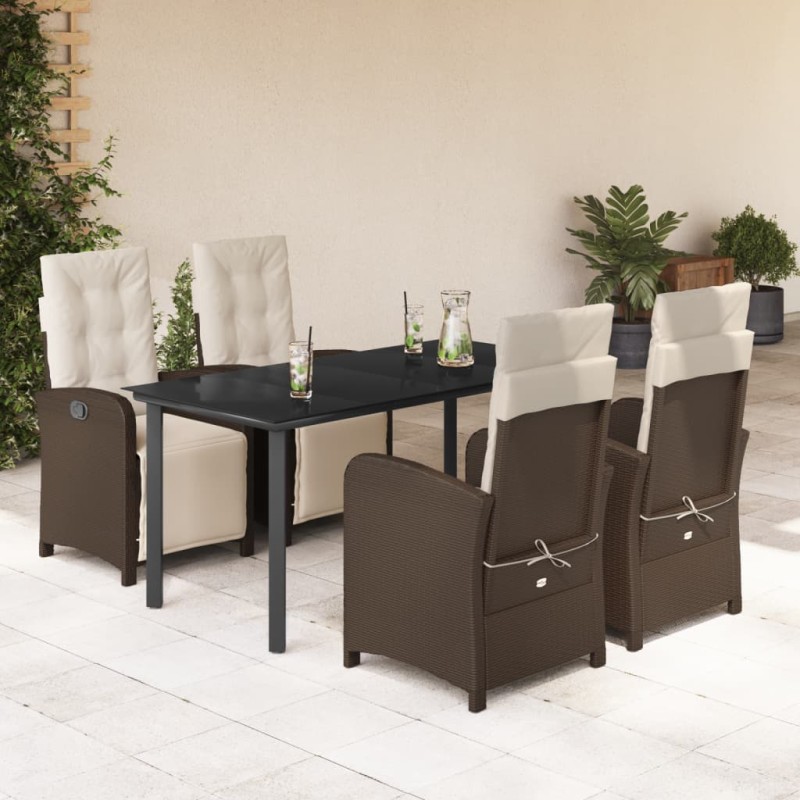 vidaXL Set comedor de jardín 5 piezas y cojines ratán sintético marrón vidaXL Set comedor de jardín 5 piezas y cojines ratán sintético marrón