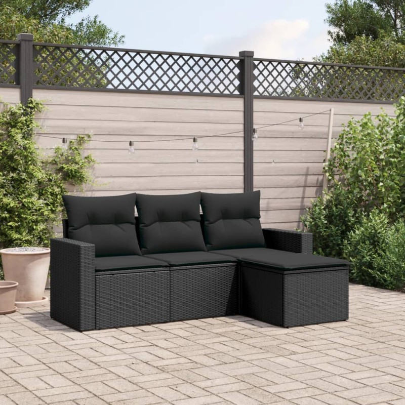 vidaXL Juego de sofás jardín 4 pzas con cojines ratán sintético negro vidaXL Juego de sofás jardín 4 pzas con cojines ratán sintético negro