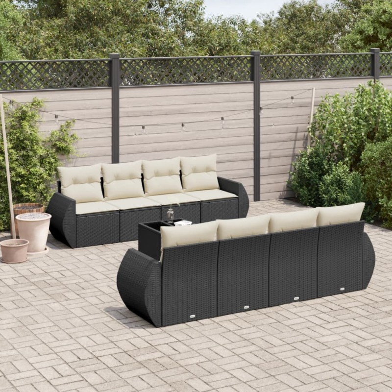 vidaXL Set de sofás de jardín 8 piezas y cojines ratán sintético negro vidaXL Set de sofás de jardín 8 piezas y cojines ratán sintético negro