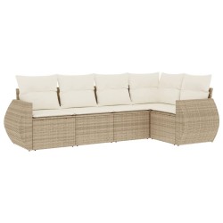 vidaXL Juego de sofás jardín con cojines 5 pzas ratán sintético beige