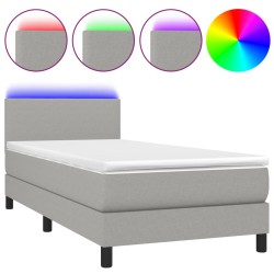 vidaXL Cama box spring con colchón tela y LED gris claro 80x200 cm