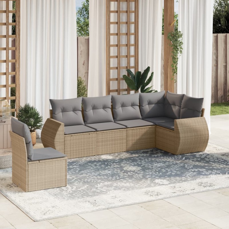 vidaXL Juego de sofás jardín con cojines 6 pzas ratán sintético beige vidaXL Juego de sofás jardín con cojines 6 pzas ratán sintético beige