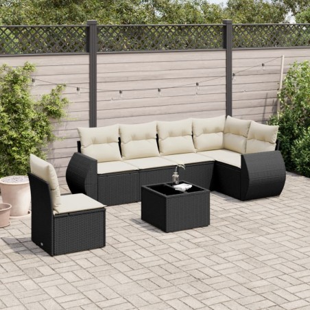 vidaXL Set de comedor de jardín 7 pzas y cojines ratán sintético negro
