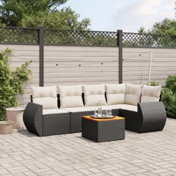 vidaXL Set de sofás de jardín 6 piezas y cojines ratán sintético negro
