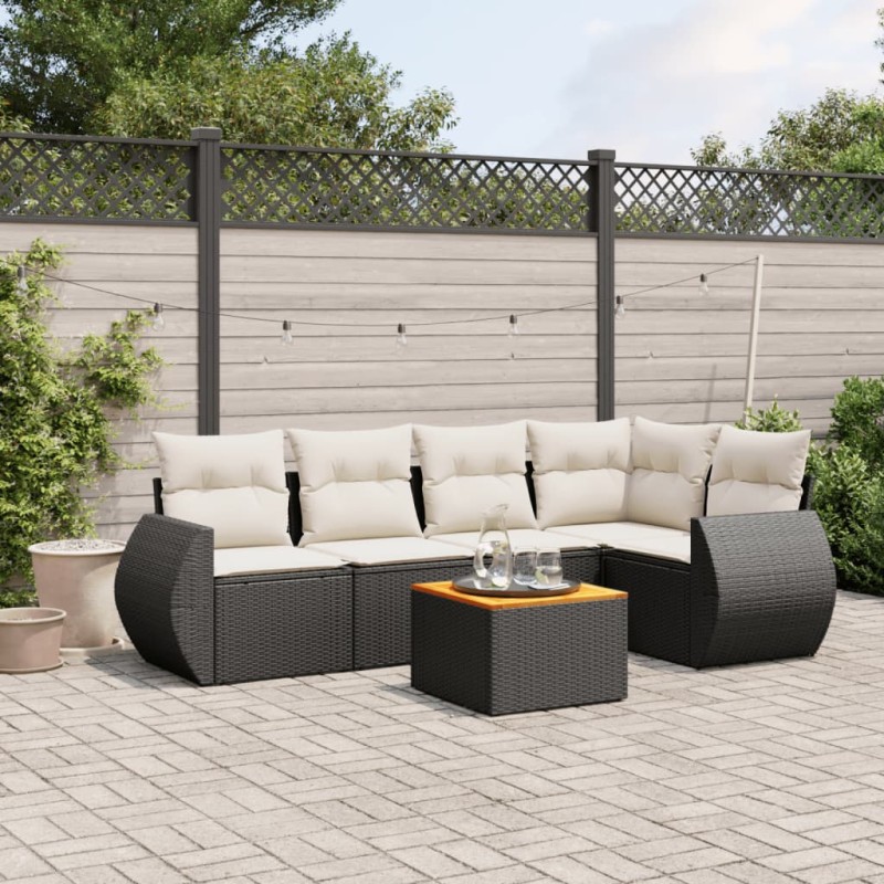 vidaXL Set de sofás de jardín 6 piezas y cojines ratán sintético negro vidaXL Set de sofás de jardín 6 piezas y cojines ratán sintético negro