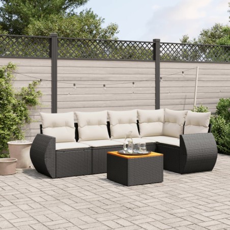 vidaXL Set de sofás de jardín 6 piezas y cojines ratán sintético negro