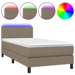 vidaXL Cama box spring con colchón LED tela gris taupe 100x200 cm