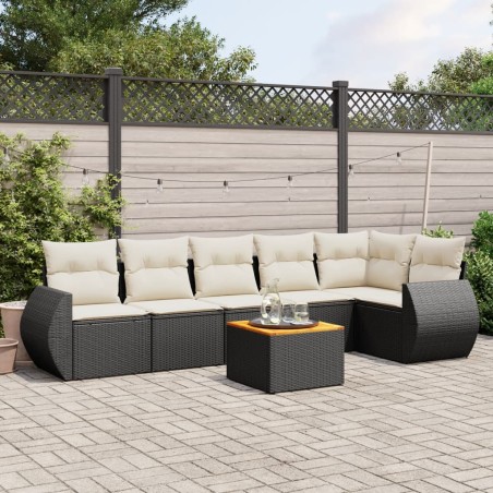 vidaXL Set de comedor de jardín 7 pzas y cojines ratán sintético negro