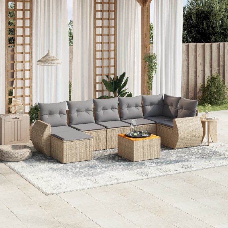 vidaXL Juego de sofás de jardín con cojines beige 8 pzas ratán PE vidaXL Juego de sofás de jardín con cojines beige 8 pzas ratán PE