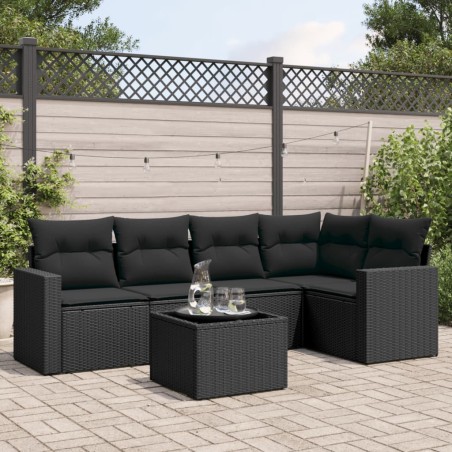 vidaXL Set de sofás de jardín 6 piezas y cojines ratán sintético negro